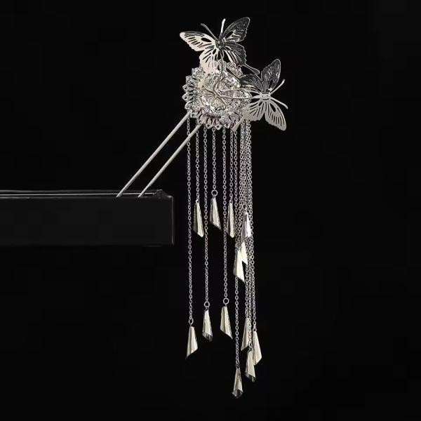 Metal Butterfly Tassel Hair Sticks Chinese Shaped
