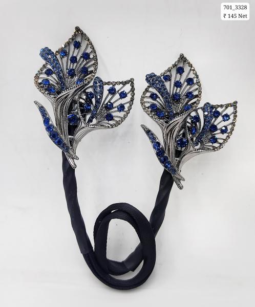 Blue Black Crystal Rhinestone Flower Hair Clip
