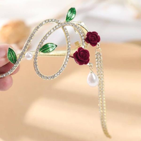 Vanika Retro Rose Flower Tassel Hair Clip