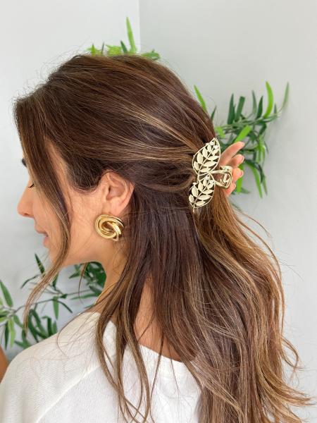 Double Leaf Metal Gold Hair Claw Clip