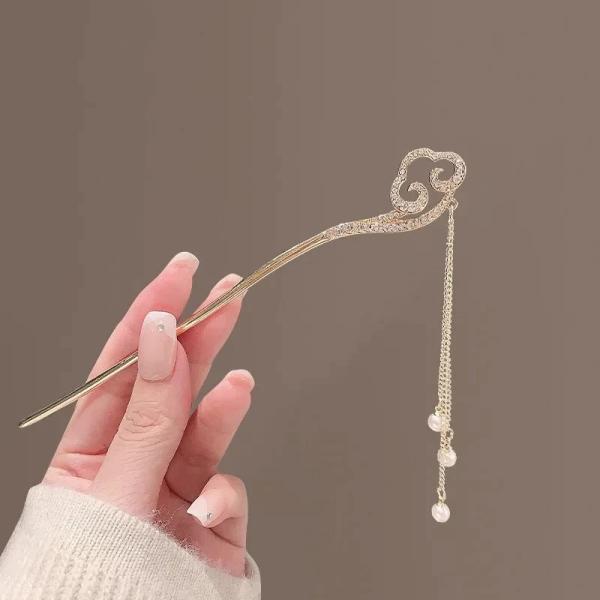 Genya Chinese Pearl Flower Tassel Metal Hair